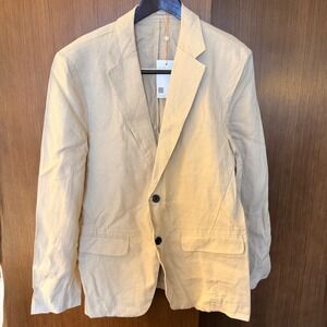 NWT Quince Mens L 100% European Linen Blazer Beige Sand Two Button Jacket